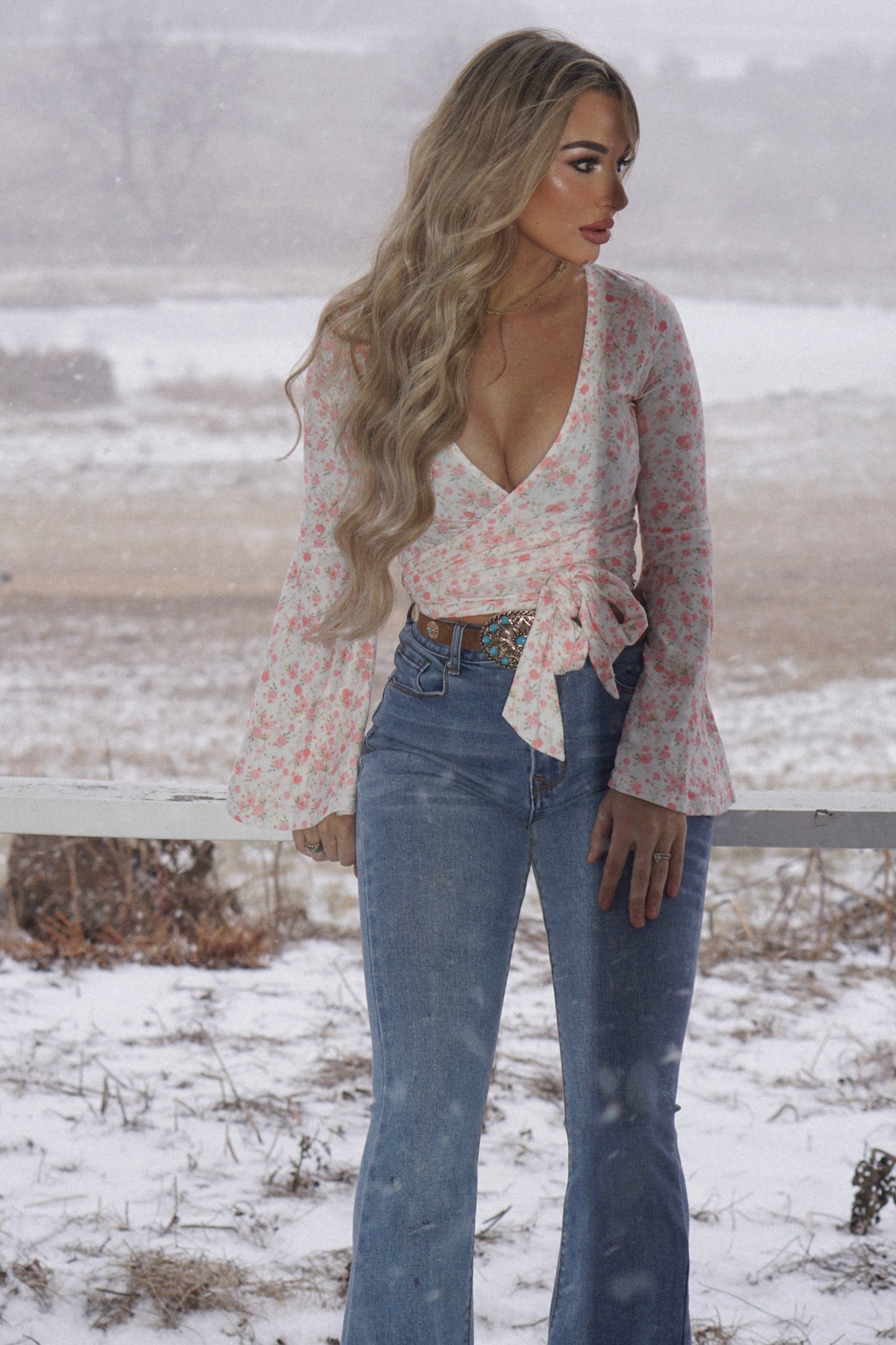 Woodstock Floral Bell Sleeve Wrap Top - ALL COLORS