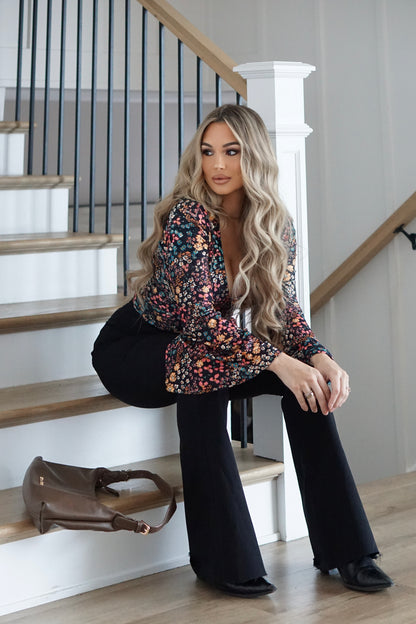 Fiona High Waisted Bell Bottom Flare Jeans - Black