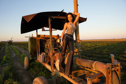 Leather Blakely High Waisted Bell Bottom Flare Jeans - Black