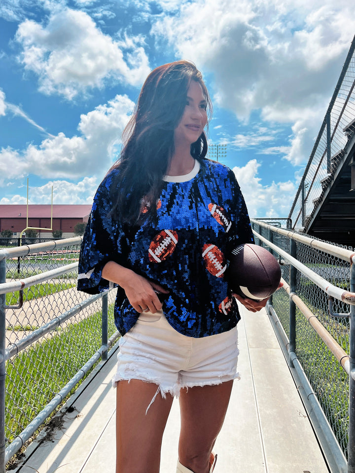 Kickoff Cutie Game Day Sequin Football Crop Top