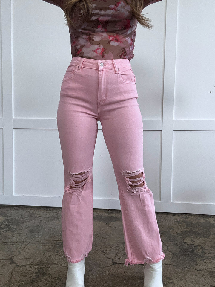 Maci High Waisted Distressed Straight Leg Jeans