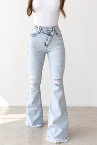 Lucy Asymmetrical Distressed Flare Jeans