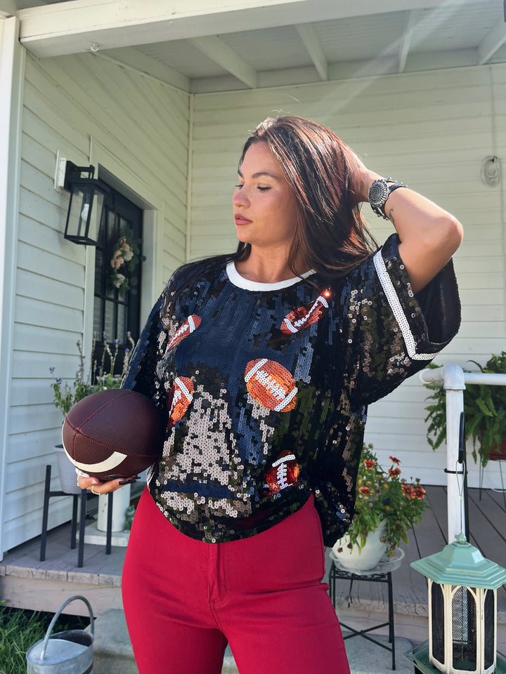 Kickoff Cutie Game Day Sequin Football Crop Top