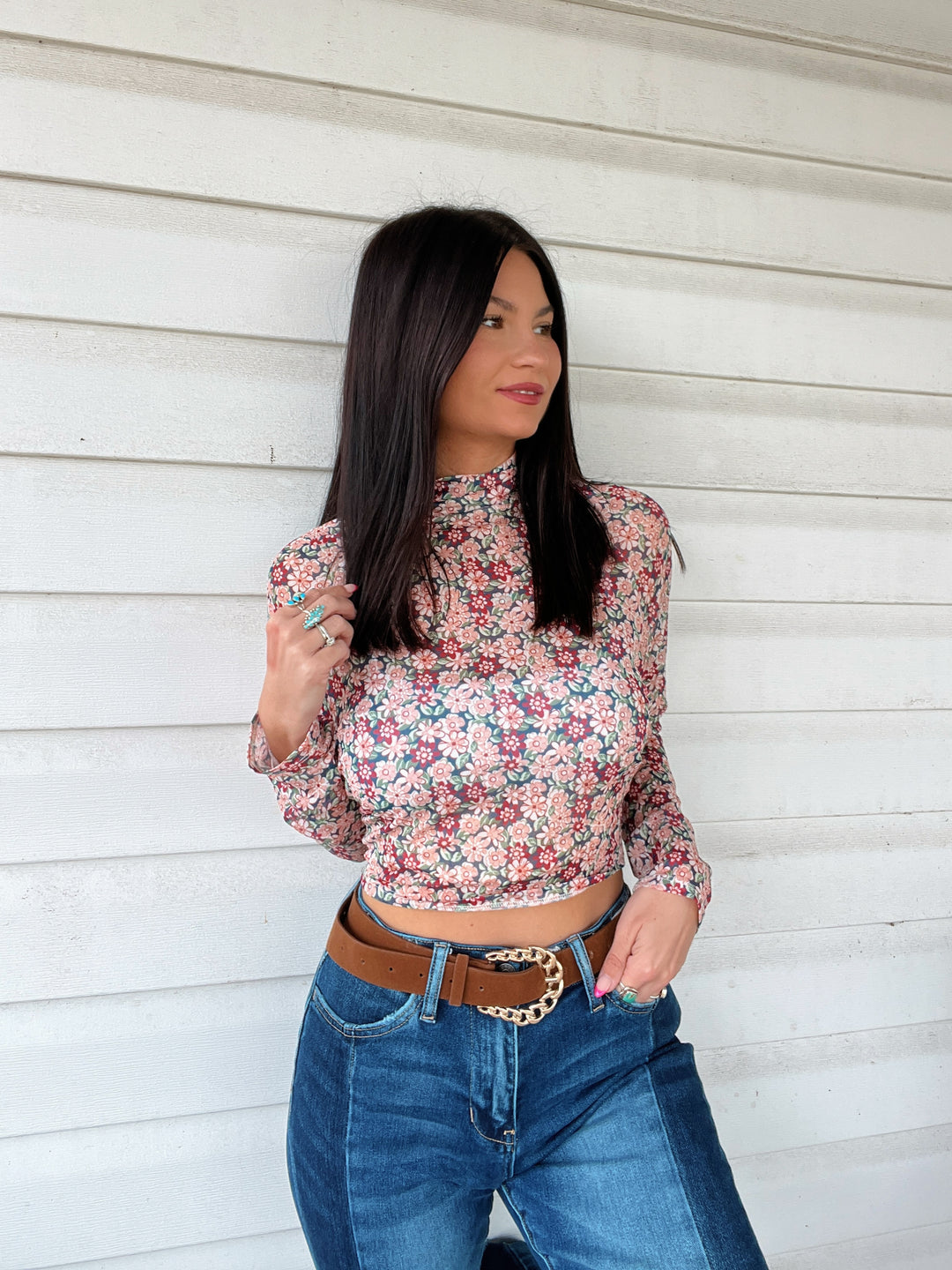 Fresh Flowers Floral Mesh Cropped Top