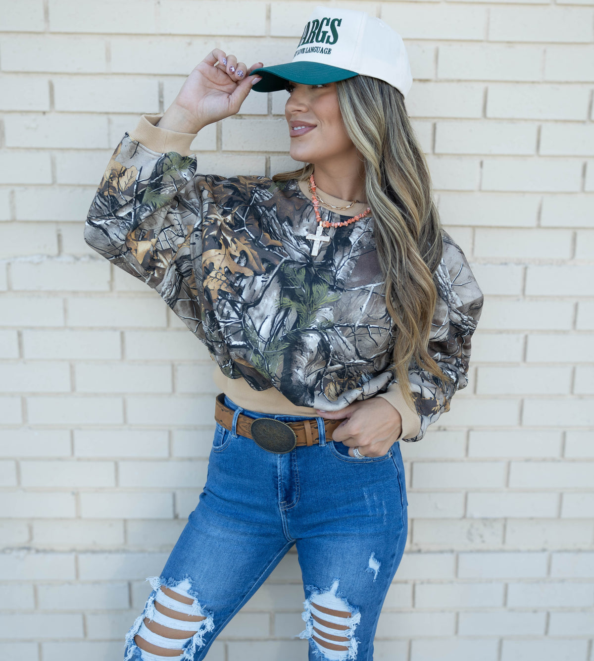 Cropped Camouflage Crewneck