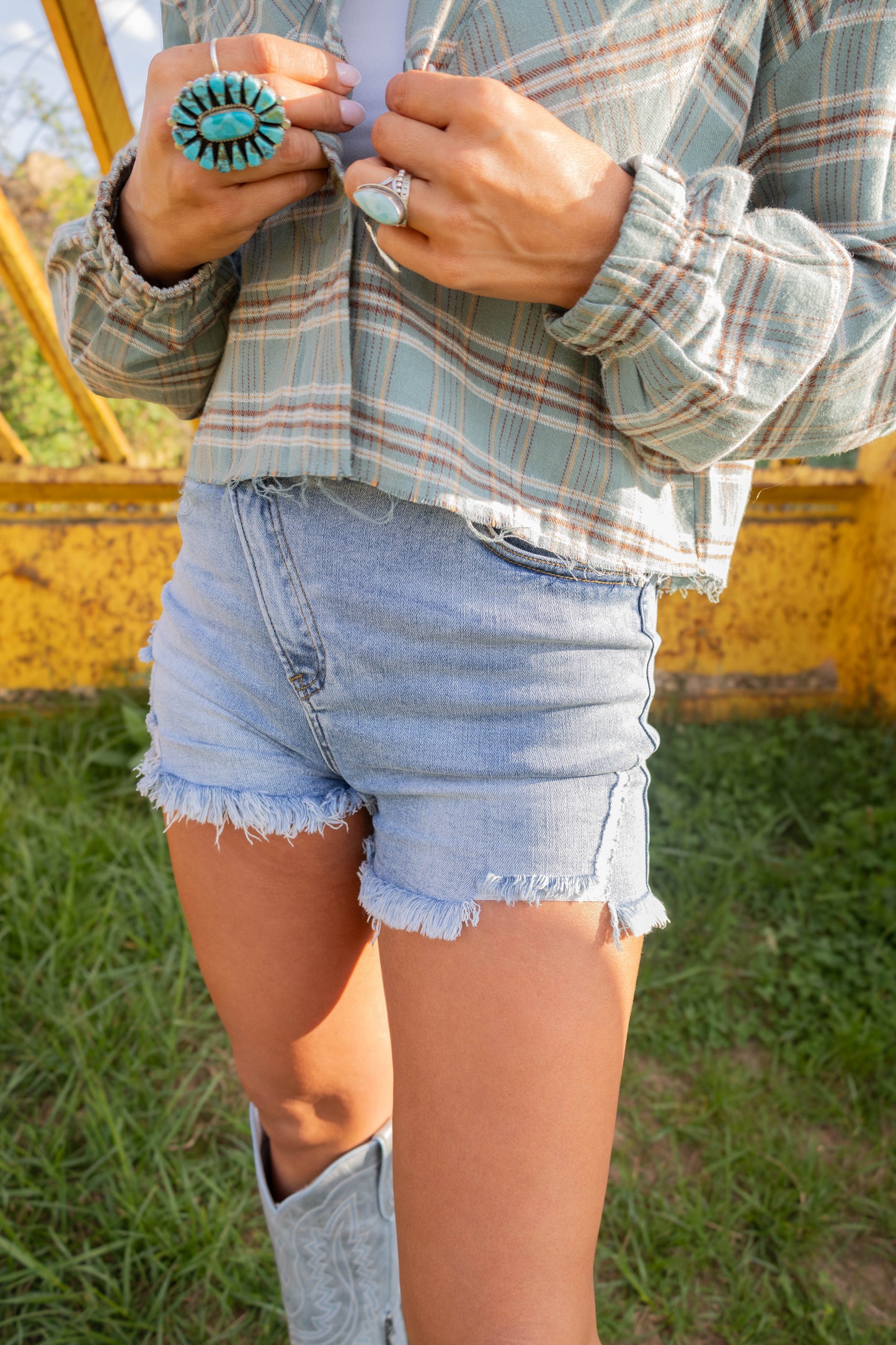 Lindsey Asymmetrical Distressed Shorts- Medium Wash