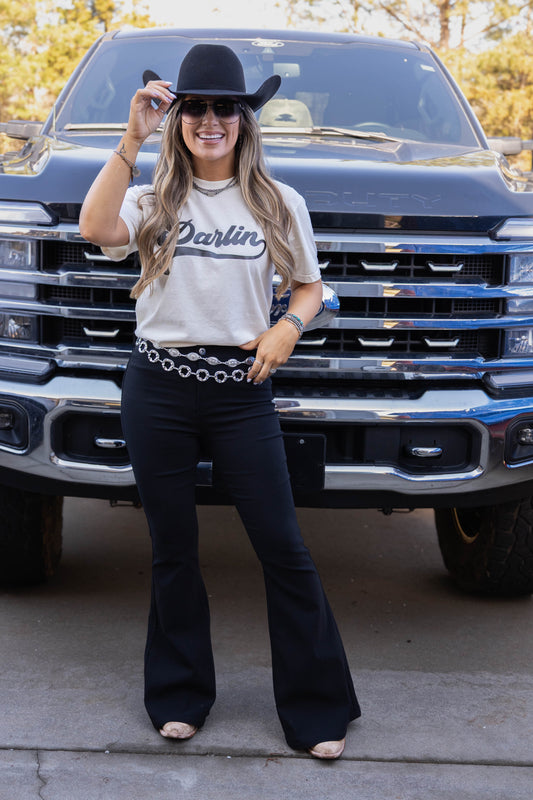 Fiona High Waisted Bell Bottom Flare Jeans - Black