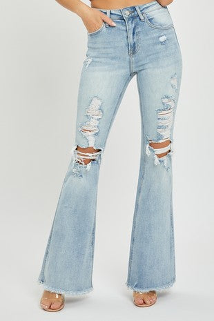 Victoria Risen High Rise Distressed Flare Jeans