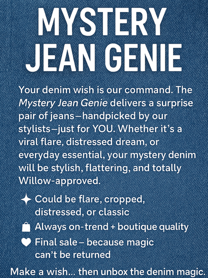 Buy our "Mystery Jean Genie" online – Willow Boutique Clothing. Shop stylish Mystery Jean Genie today.