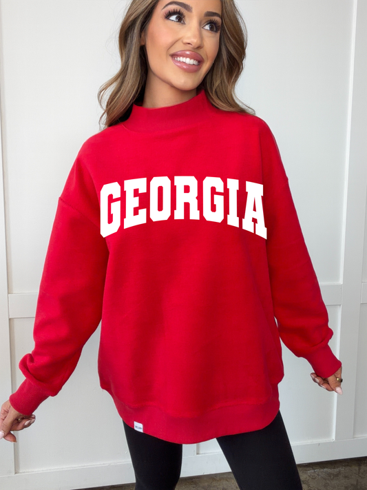Georgia Bulldogs Tilly Oversized Mock Neck Crew