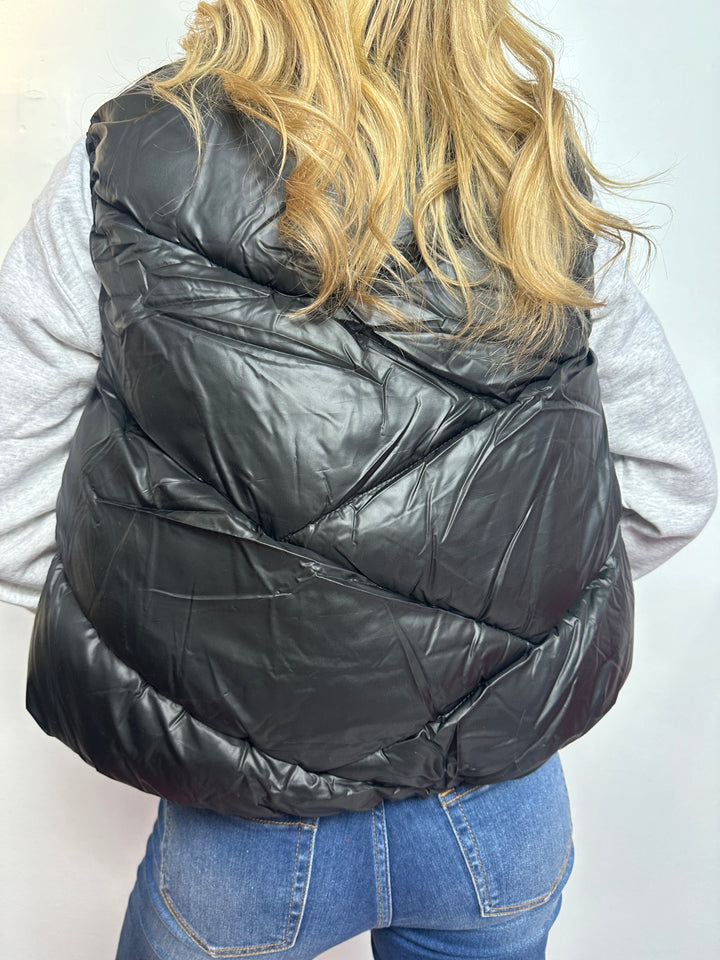 Sleek & Snug Faux Leather Puffer Vest Coat