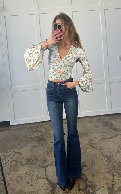 Woodstock Floral Bell Sleeve Wrap Top - ALL COLORS
