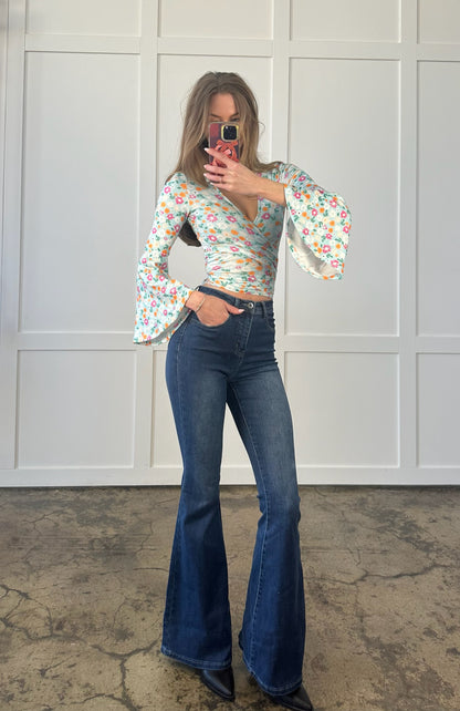 Woodstock Floral Bell Sleeve Wrap Top - ALL COLORS