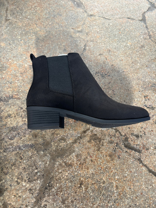 Black Suede Pointed Low Heel Ankle Booties