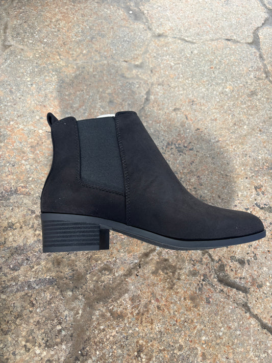 Black Suede Pointed Low Heel Ankle Booties