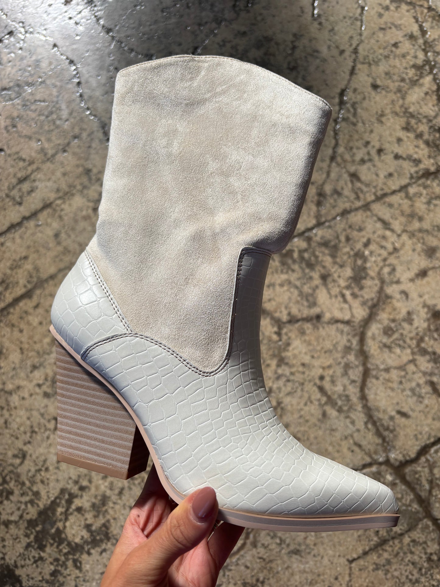 Marseille Mid-Calf Boots with Leather Snake print - White