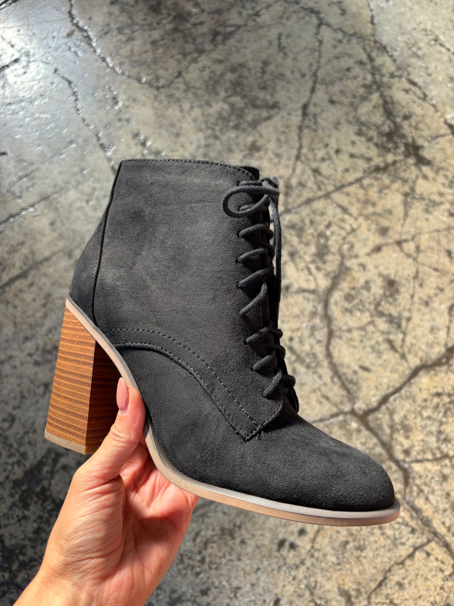 Kidman Black Suede Pointed Heeled Lace Up Boots