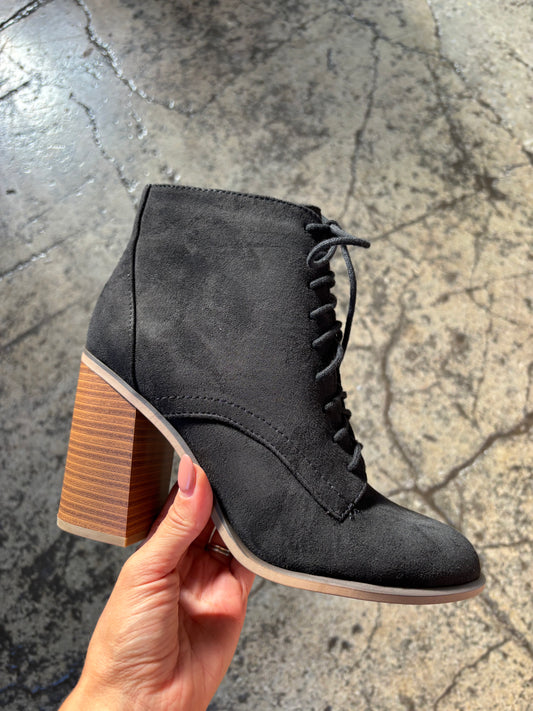 Kidman Black Suede Pointed Heeled Lace Up Boots