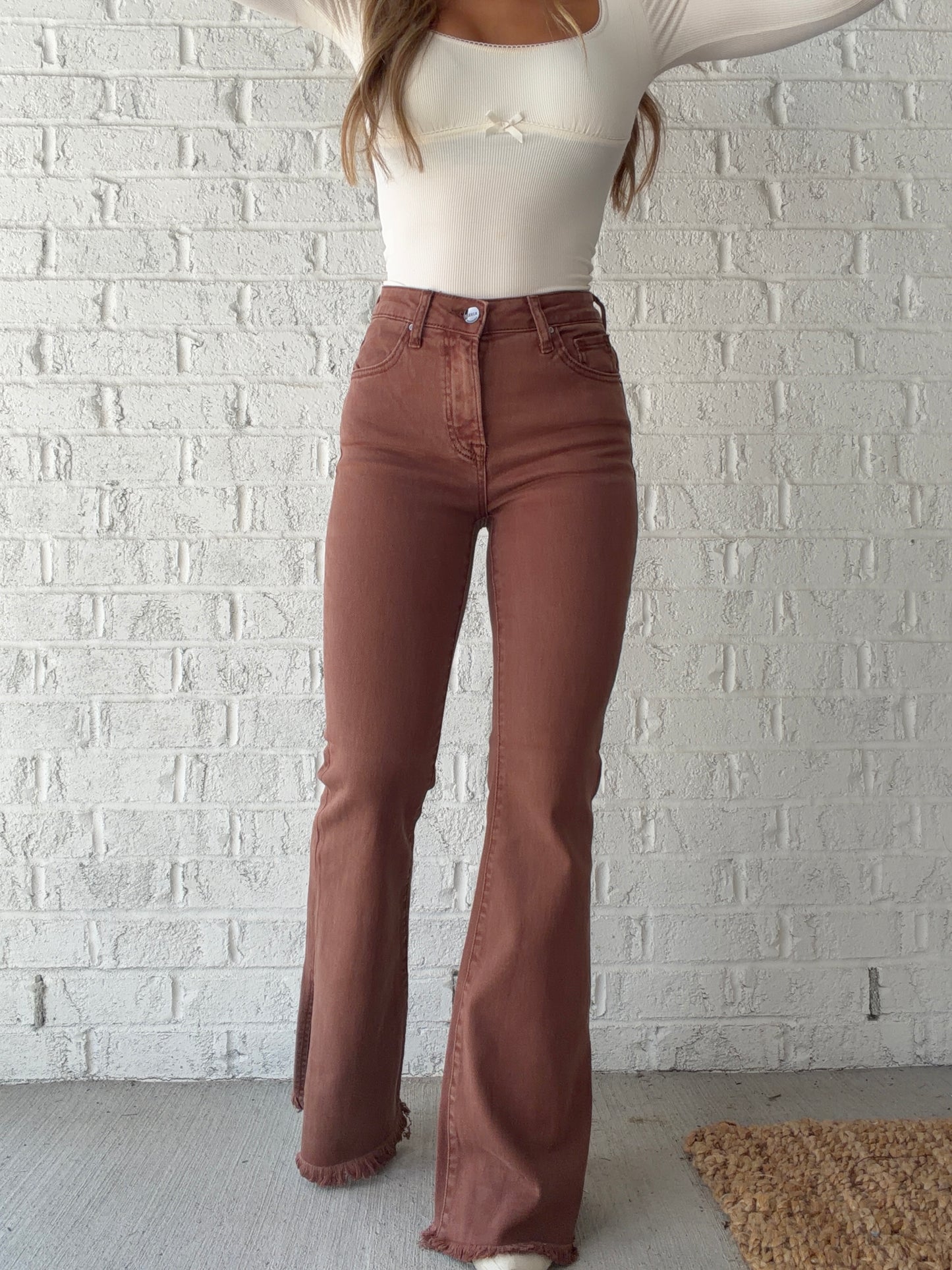 Just Peachy Risen High Rise Side Slit Flare Jeans