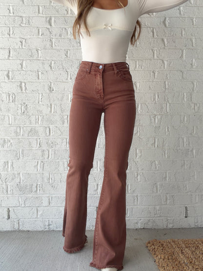 Just Peachy Risen High Rise Side Slit Flare Jeans