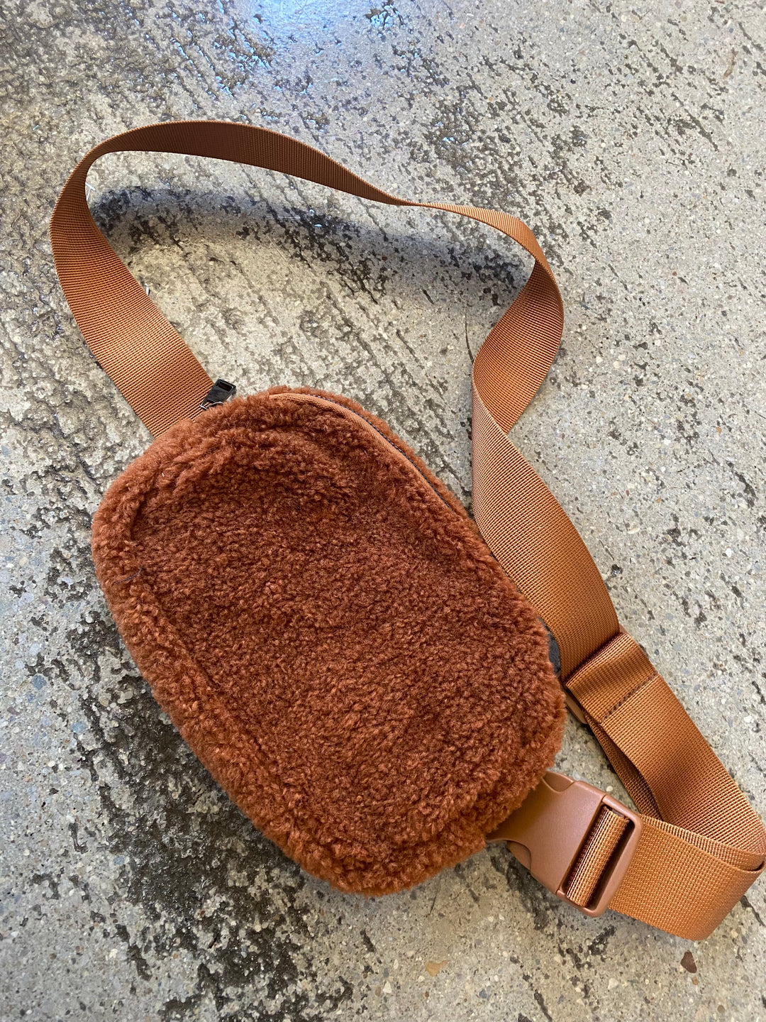 Sherpa Shearling Belt Bag, Rust