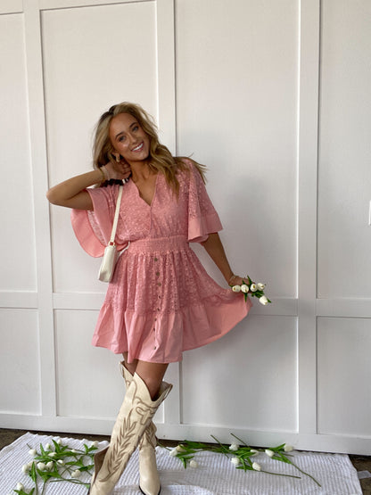 PREORDER: Hope Ruffle Hem Lace Mini Dress