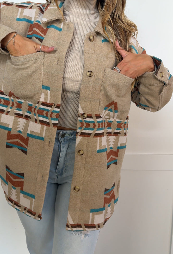 Aztec Mocha Button Up Sweater