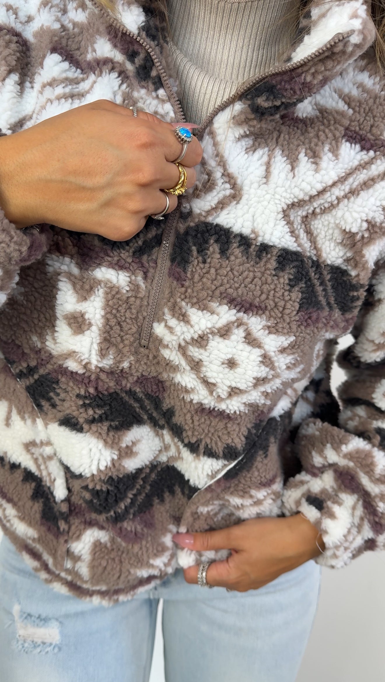 Bailey Aztec Sherpa Zip Up Jacket