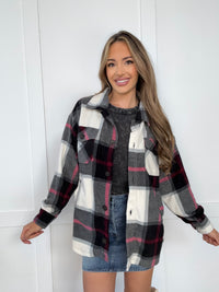 Erin Oversized Plaid Fleece Shacket - Black