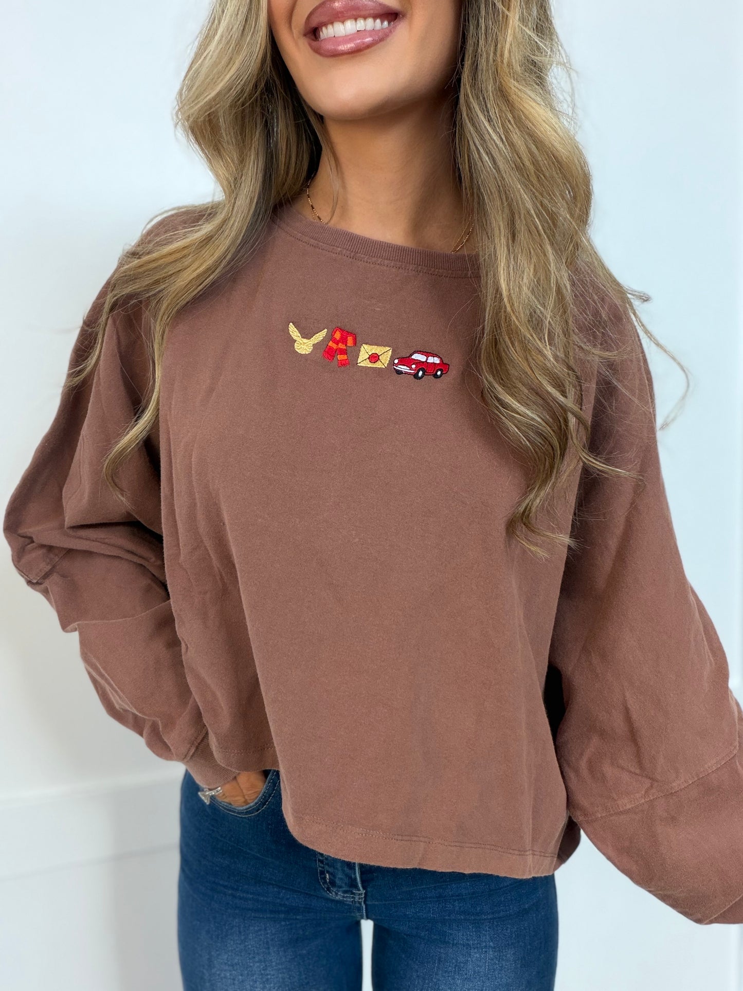 Wizard School Embroidered Riley Cropped Long Sleeve