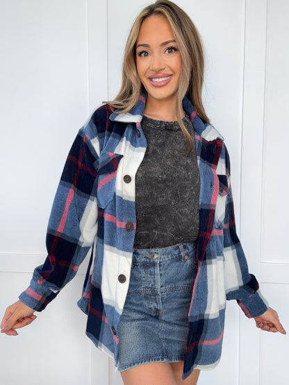 Buy our "Erin Oversized Plaid Fleece Shacket - Navy" online – Willow Boutique Clothing. Shop stylish Erin Oversized Plaid Fleece Shacket - Navy today.