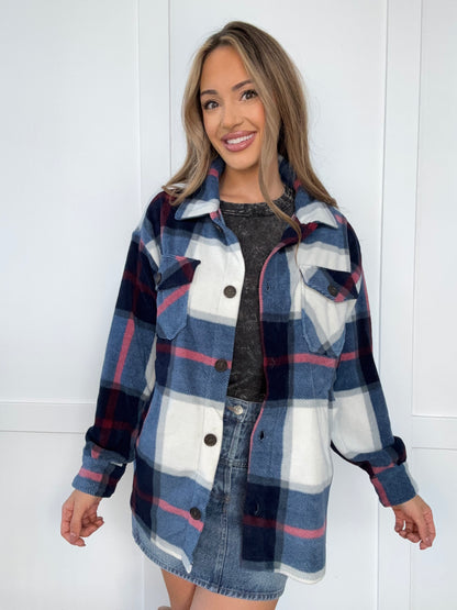 Buy our "Erin Oversized Plaid Fleece Shacket - Navy" online – Willow Boutique Clothing. Shop stylish Erin Oversized Plaid Fleece Shacket - Navy today.