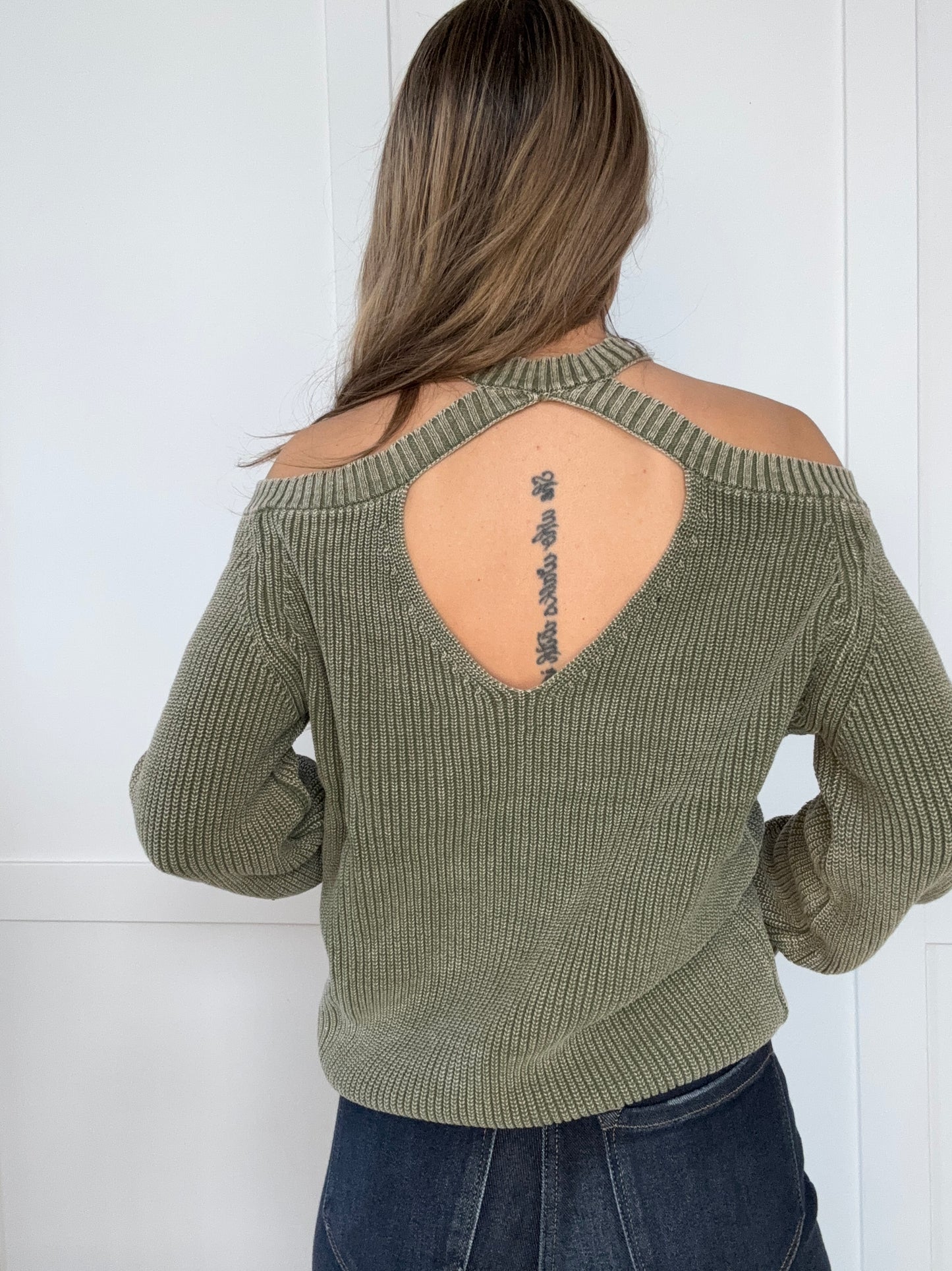 Zoey Mineral Washed Cold Shoulder Sweater