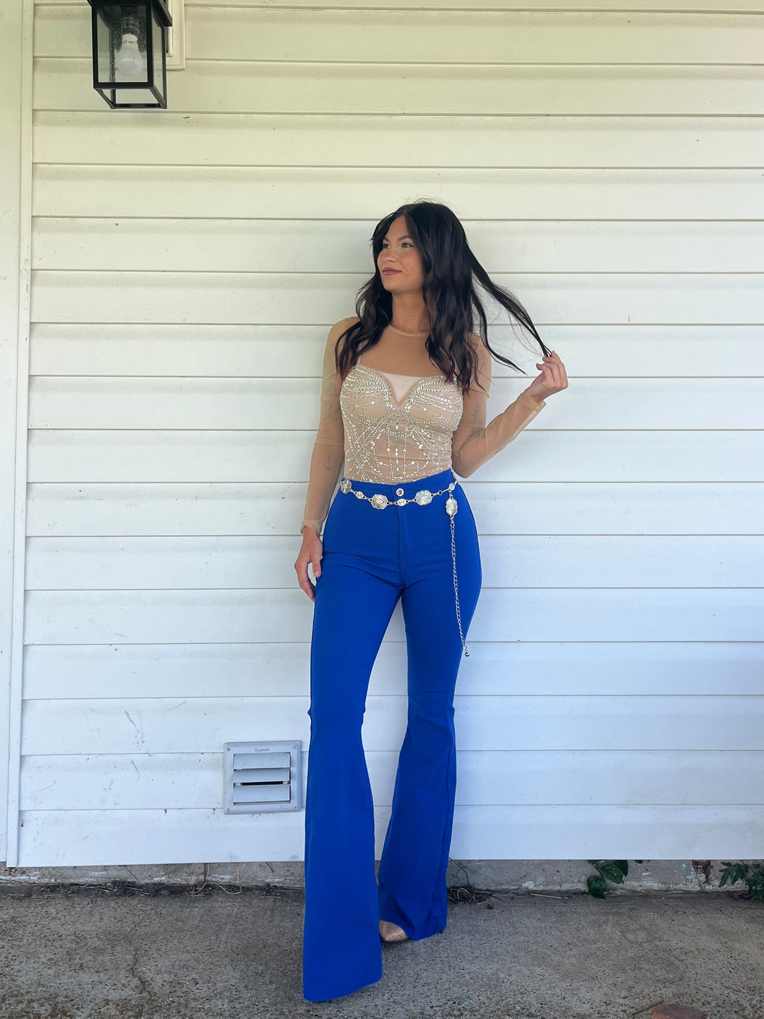 Fiona High Waisted Bell Bottom Flare Jeans - Royal Blue