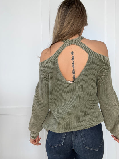 Zoey Mineral Washed Cold Shoulder Sweater