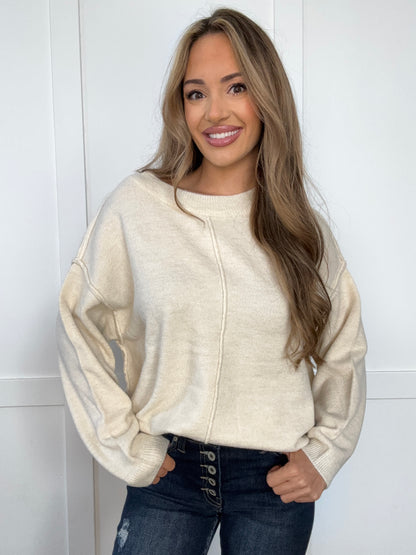 Savannah Melange Front Seam Round-Neck Sweater