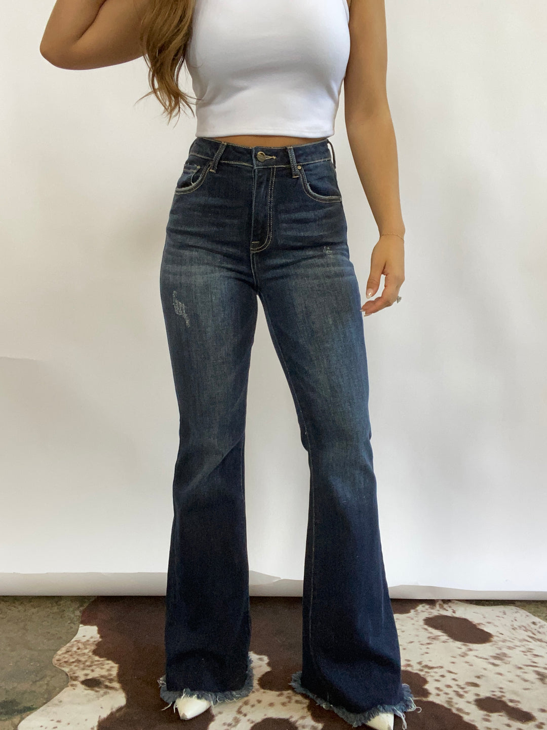 Megan High Rise Vintage Frayed Hem Flare Jeans
