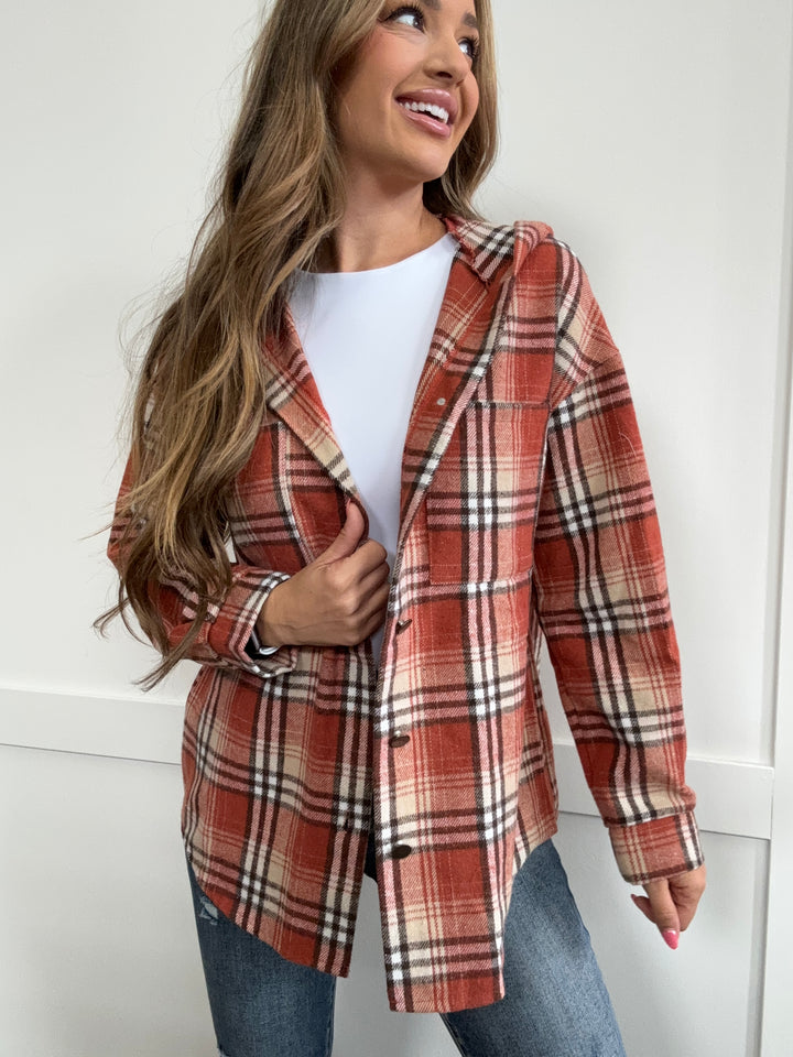 PREORDER Apple Picking Plaid Long Sleeve Hooded Jacket