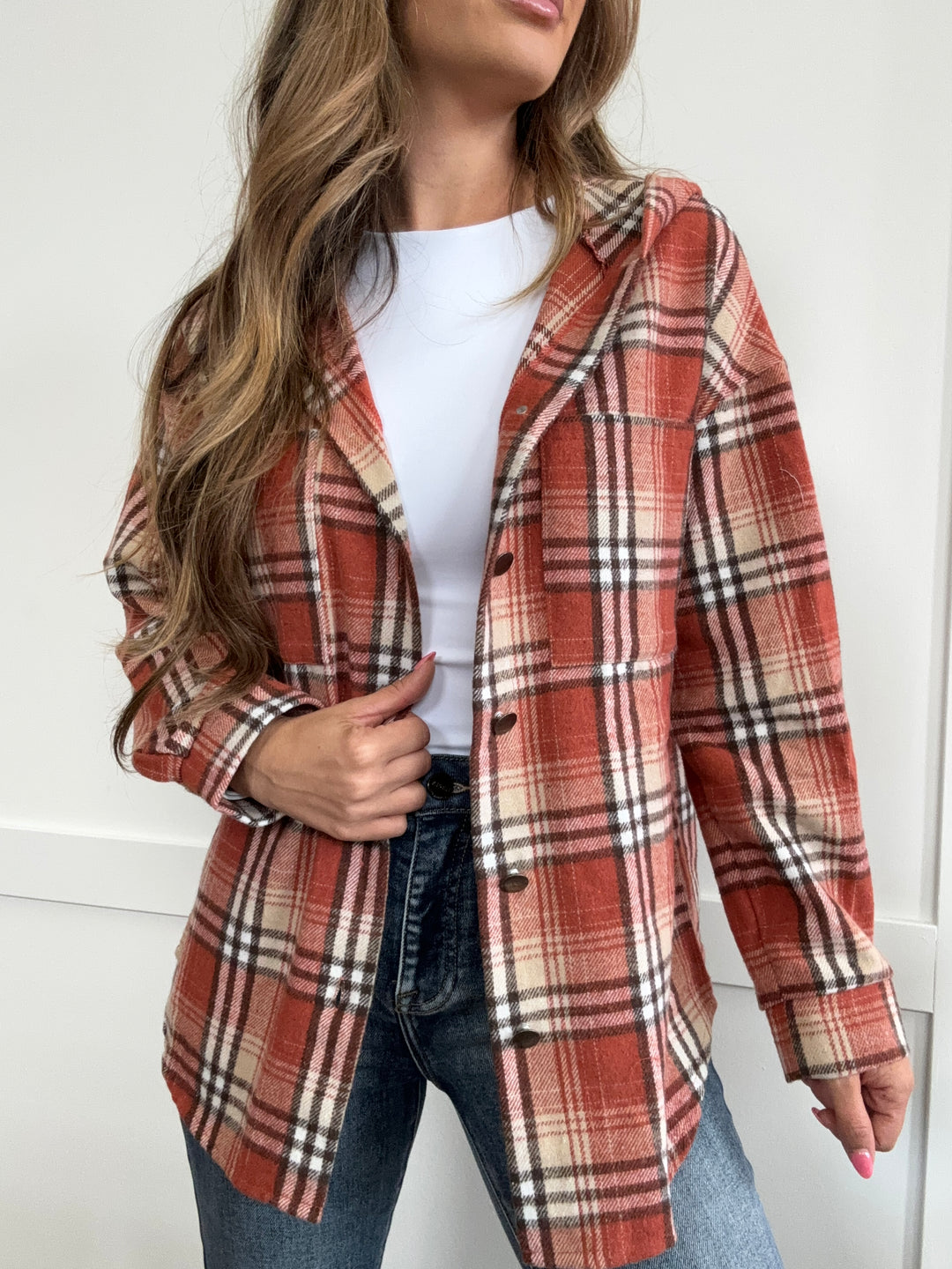 PREORDER Apple Picking Plaid Long Sleeve Hooded Jacket