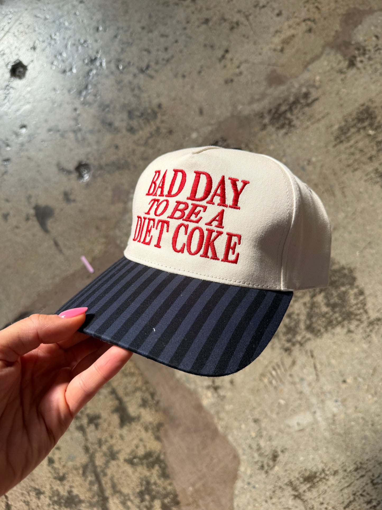 Caffeine Chaos Blacked Striped Embroidered Trucker Hat