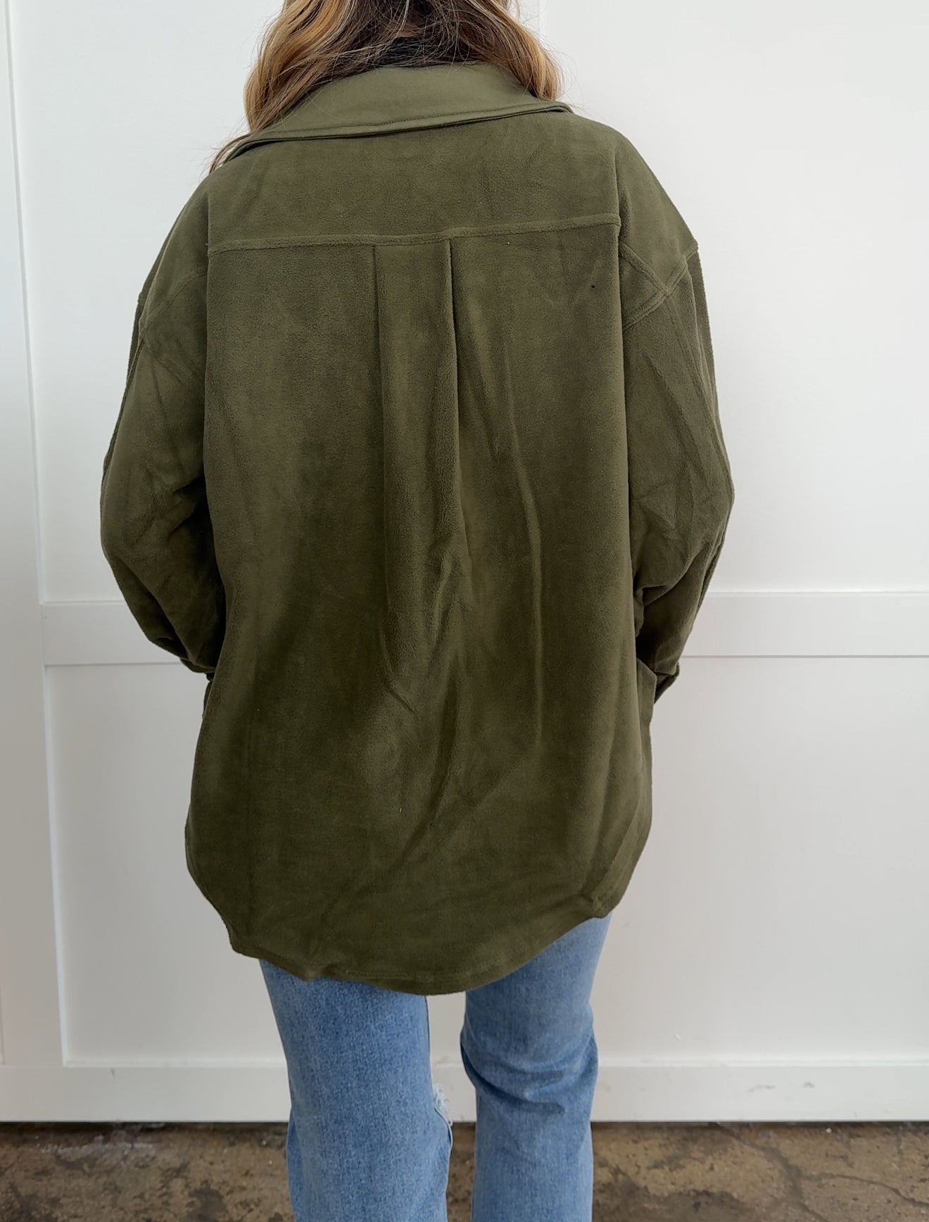 Talia Olive Button up Fleece Long Sleeve Jacket