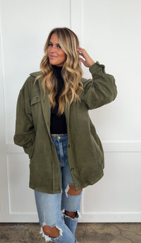 Talia Olive Button up Fleece Long Sleeve Jacket