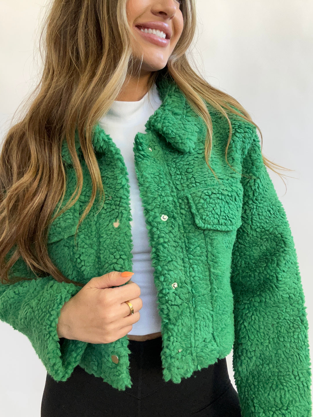 Winter Wonderland Faux Fur Cropped Jacket- Green