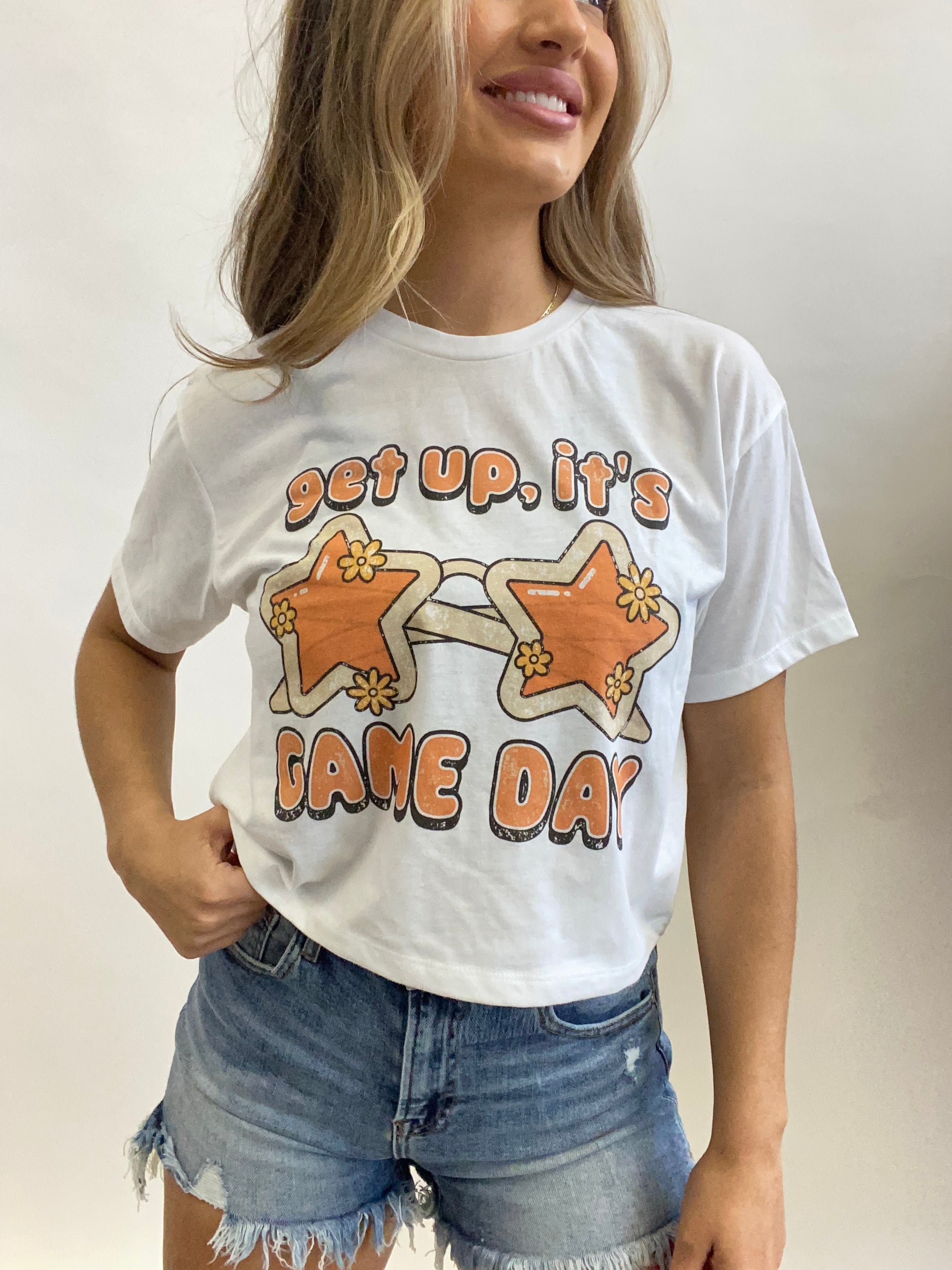 Get Up It's Game Day Cropped Tee - Orange