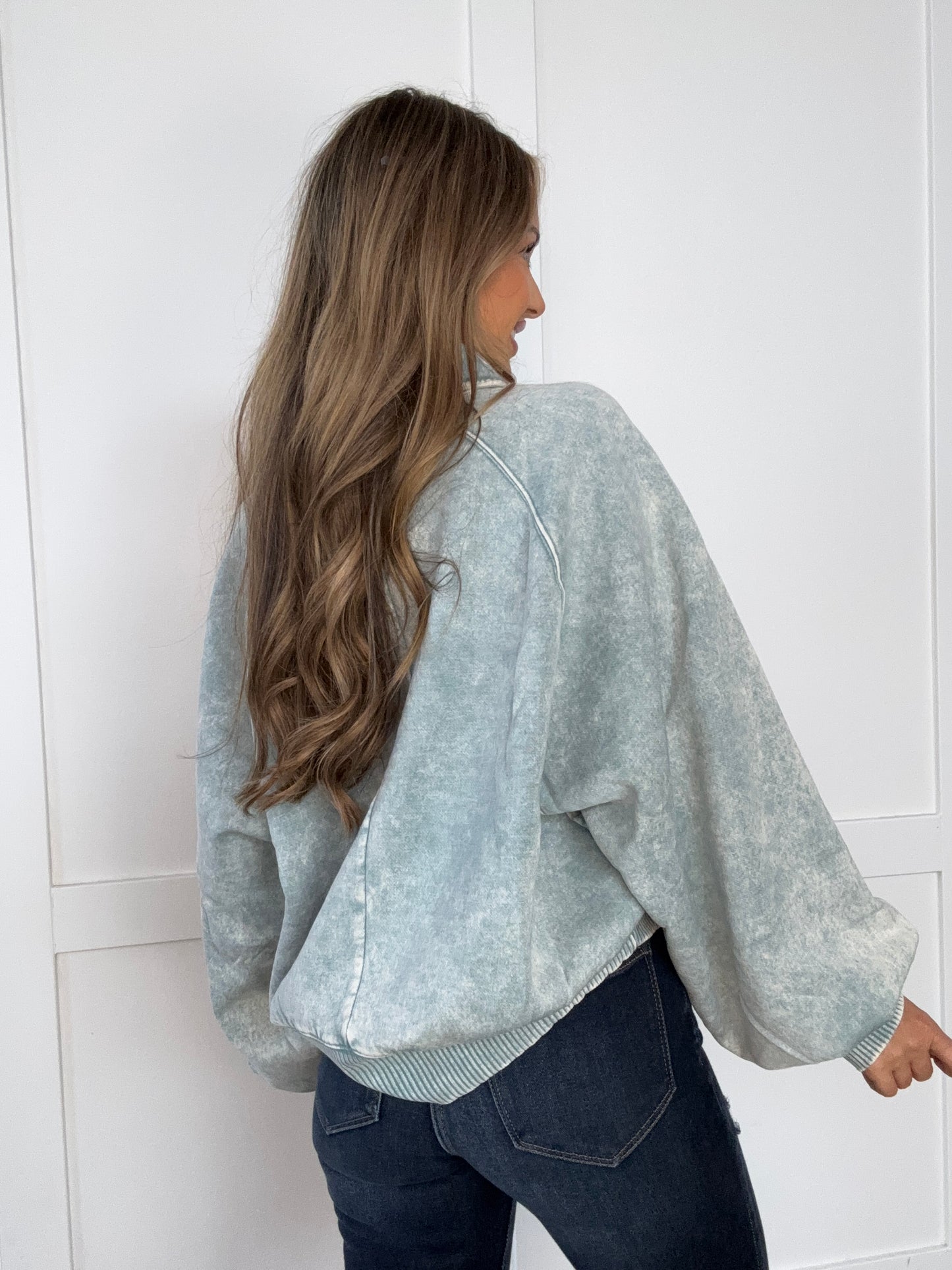 Ramona Acid Wash Fleece Collared Sweatshirt