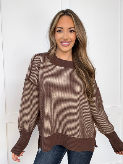 Sienna Exposed Seam Two Tone Ribbed Sweater