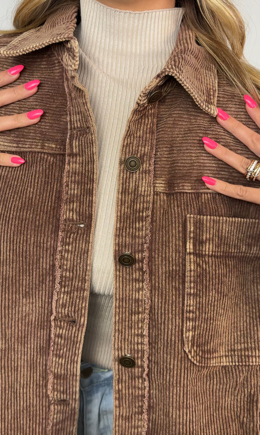 Taylor Mae Ribbed Corduroy Button Down Long Sleeve