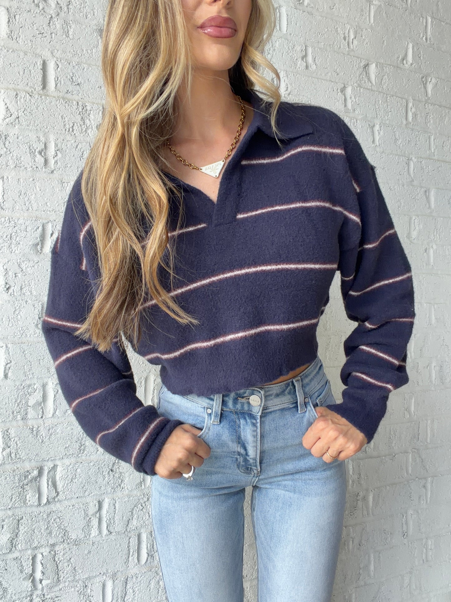 Sunday Social Striped Cropped Knit Sweater