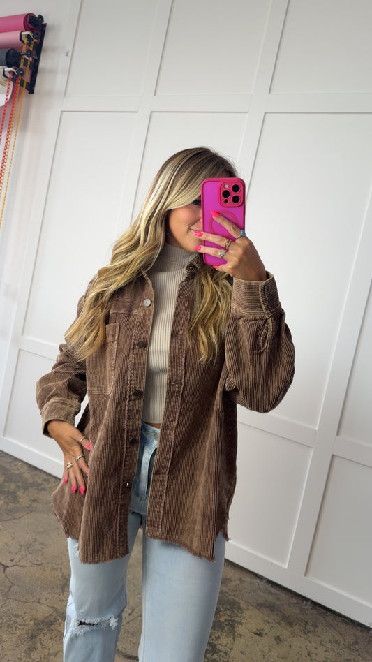 Taylor Mae Ribbed Corduroy Button Down Long Sleeve