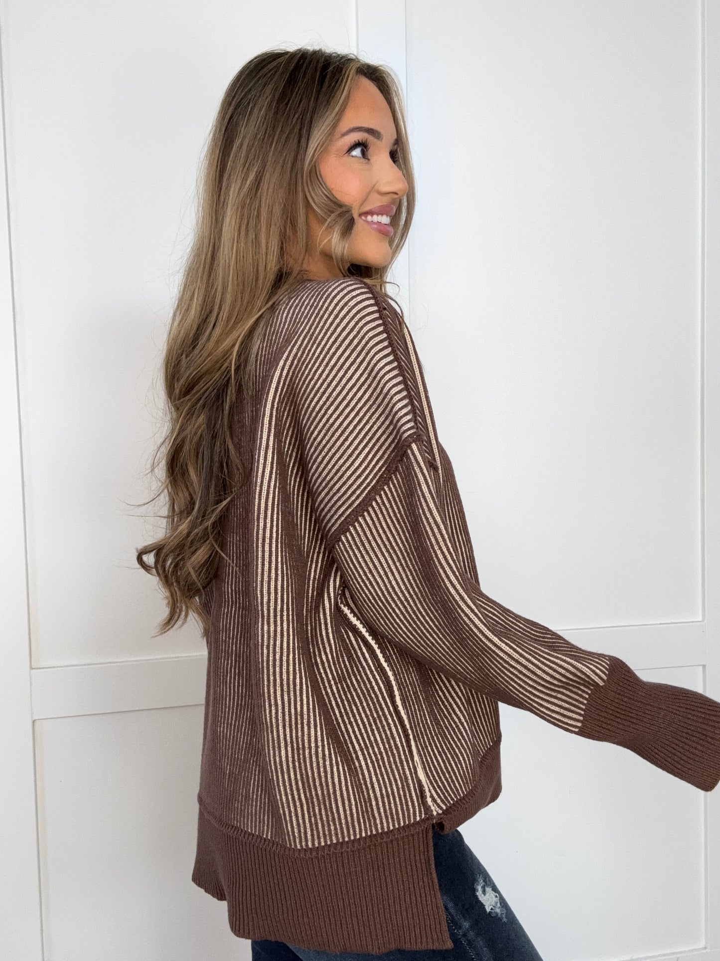 Sienna Exposed Seam Two Tone Ribbed Sweater
